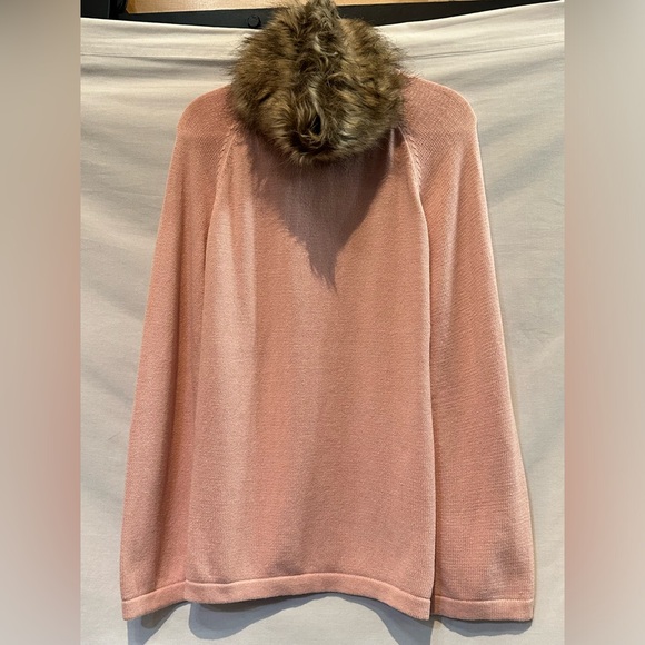 NWOT - IMAN Pullover Cotton/Cashmere Blend Faux Fur Detached Collar Poncho - Picture 1 of 7